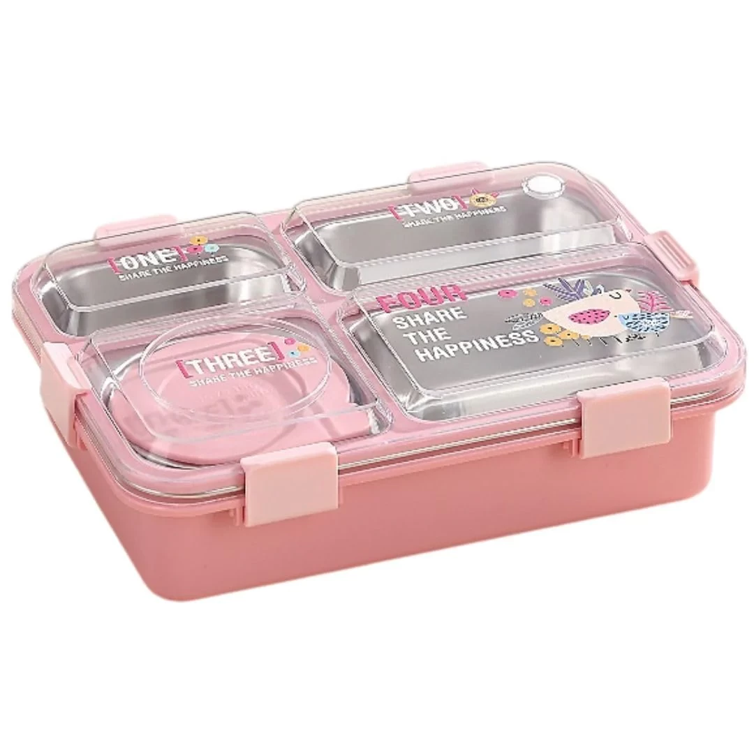 SUS304 Multi-Compartment Stainless Steel Lunch Box 900ml+150ml, Pink