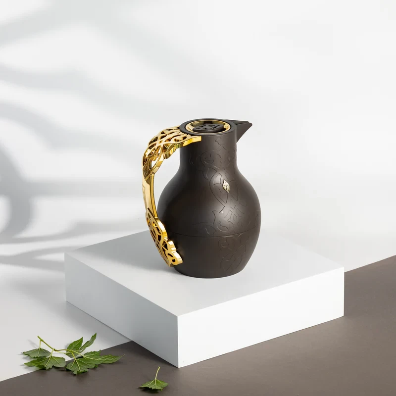 Otantik Naqsh One Vacuum Flask 1 Liter for Tea and Coffee – Dark Brown & Gold